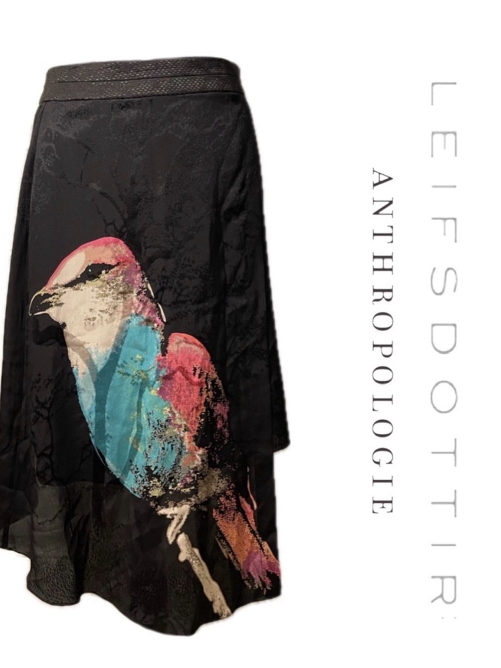 Anthropologie Leifsdottir silk bird skirt